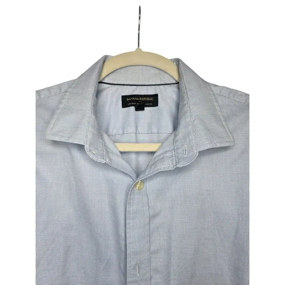 Banana Republic Shirt Mens Large L Blue Plaid Button Down Long Sleeve Non‎ Iron